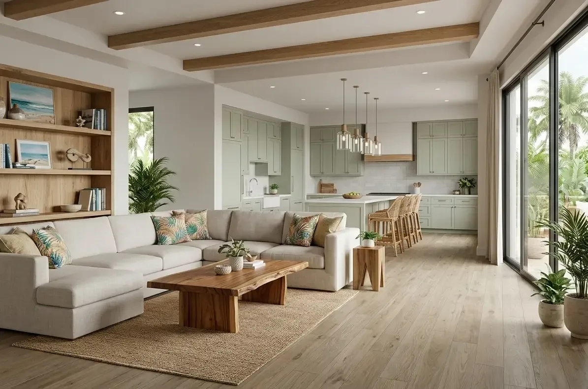 LVP Flooring Installation in Lake Nona, FL Inspiration: open-plan living room with oak-look SPC vinyl plank flooring in Lake Nona FL