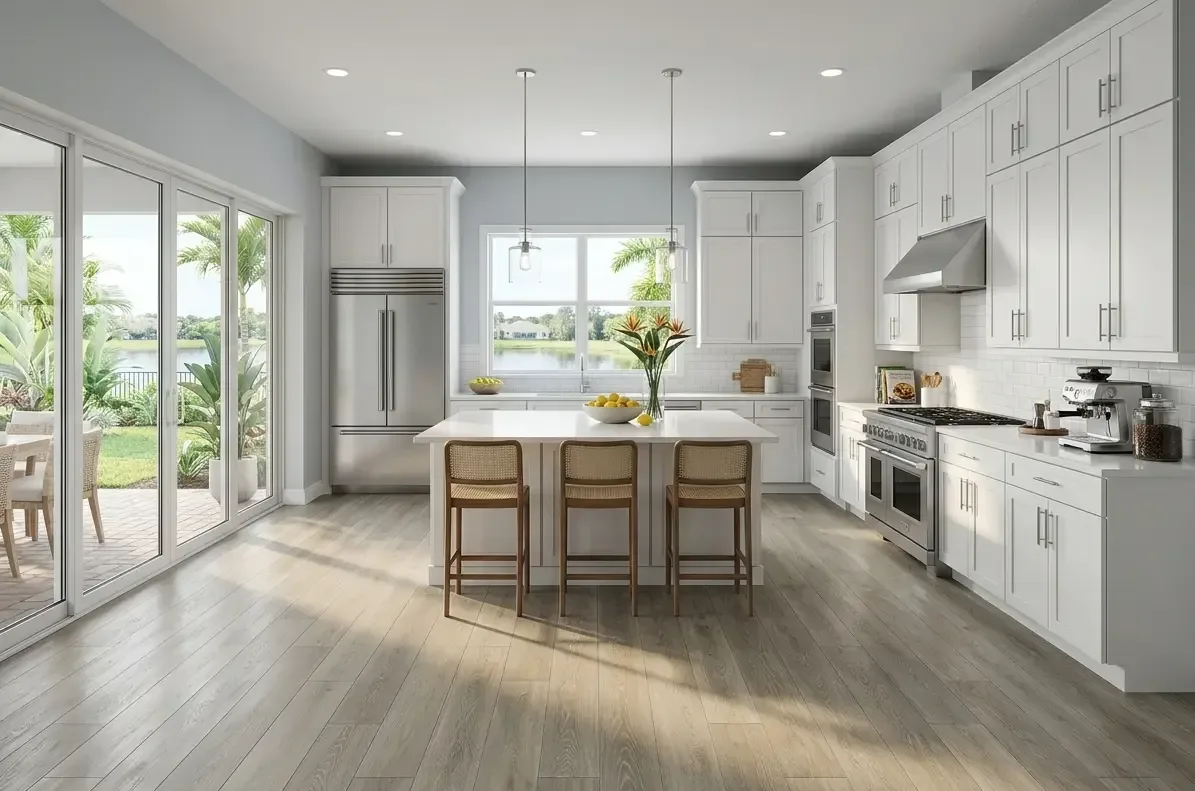 Inspiration: modern kitchen with oak-look SPC vinyl plank flooring in Winter Garden FL
